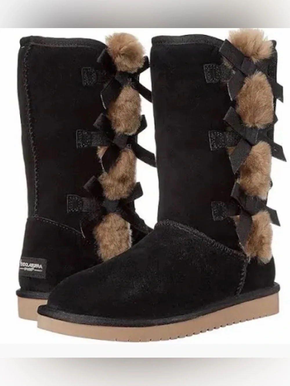 Koolaburra by Ugg Victoria Tall Black Suede Boots w/ Bow Accent Womens size 9